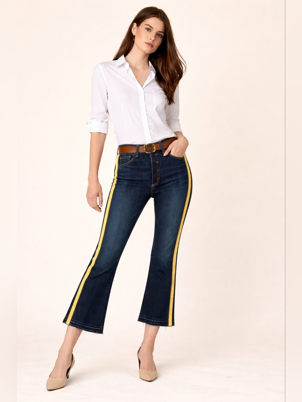 NWT $298 Veronica Beard Carolyn Baby Boot Jeans 30 Tux Stripe Cropped